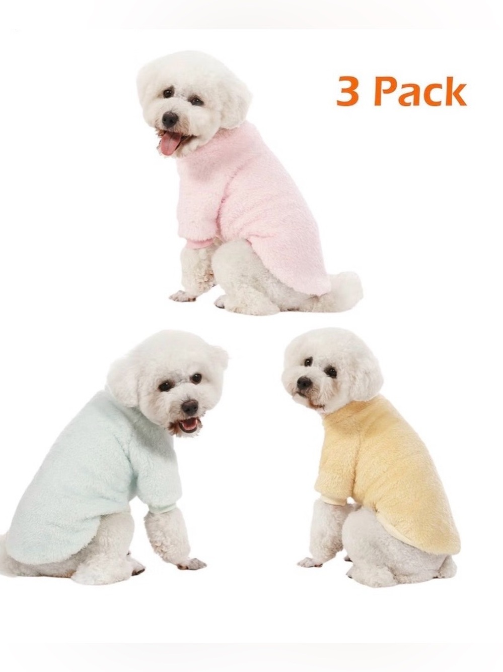 3 Pack Dog Sweaters Pink, Green & Yellow Warm